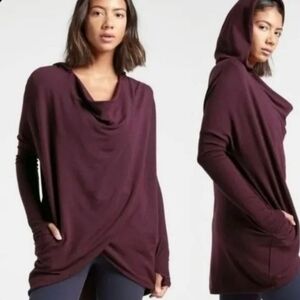 Athleta Plum Cowl Hoodie Tunic Sweater
